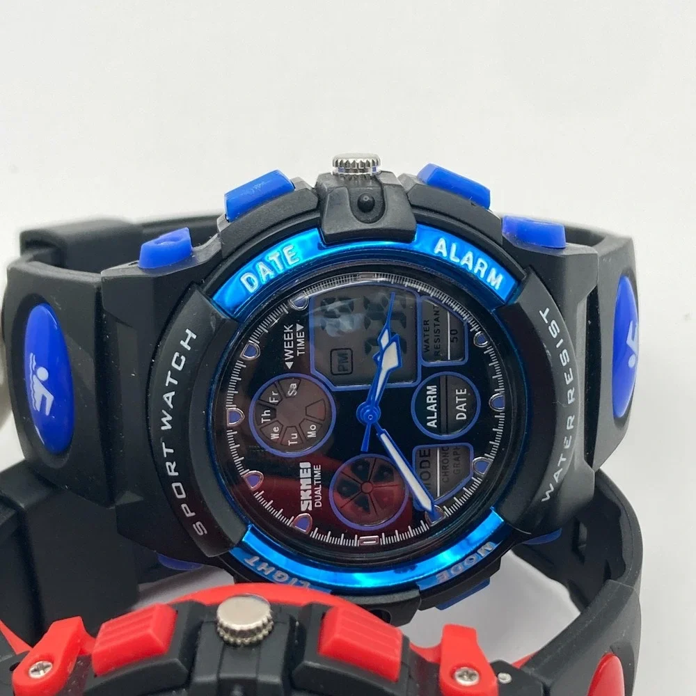 Lot of 4 Men's Watches Digital Armitron Skmei Black White Red Alarm Date Chrono